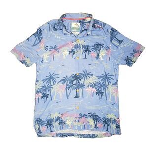 Tommy Bahama 100% Silk Hawaiian Aloha Shirt Mens S Blue‎ Palm Island Modern Fit